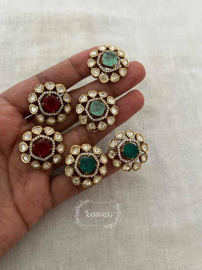 Avira Floral Polki Kundan Gold Finish Traditional Ear Studs By Ranibaug