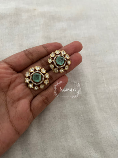 Avira Floral Polki Kundan Gold Finish Traditional Ear Studs By Ranibaug