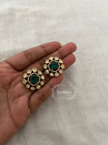 Avira Floral Polki Kundan Gold Finish Traditional Ear Studs By Ranibaug