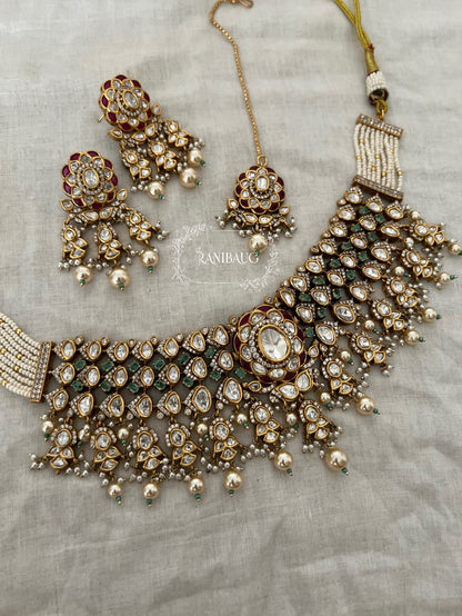 Avira Polki Bridal Necklace In Rich Gold Finish And Polki Studded By Ranibaug