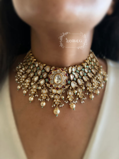 Avira Polki Bridal Necklace In Rich Gold Finish And Polki Studded By Ranibaug