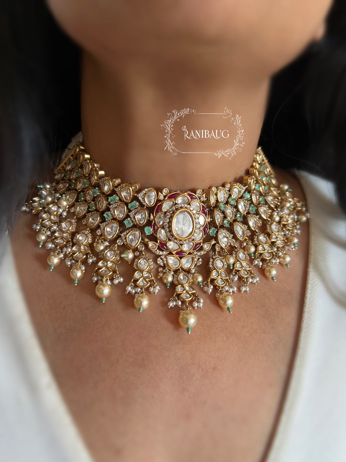 Avira Polki Bridal Necklace In Rich Gold Finish And Polki Studded By Ranibaug