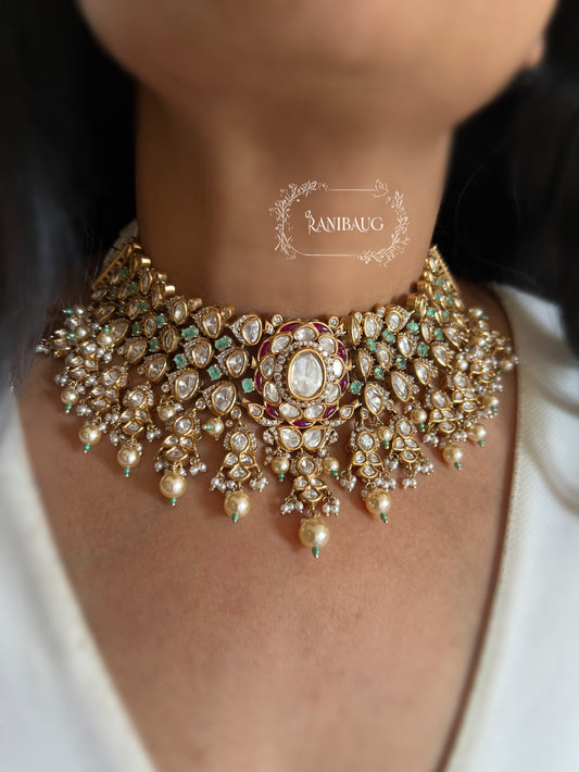 Avira Polki Bridal Necklace In Rich Gold Finish And Polki Studded By Ranibaug