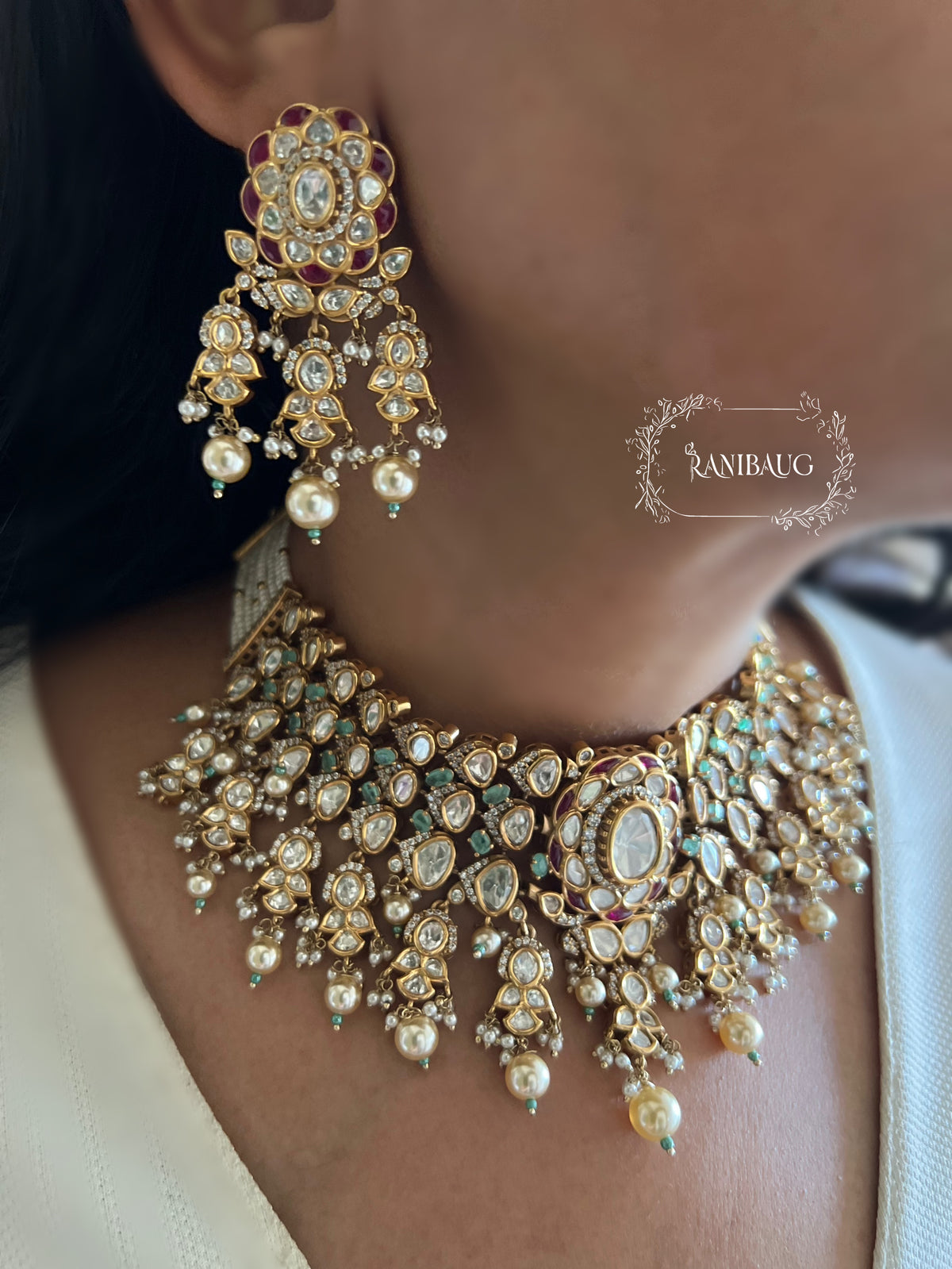 Avira Polki Bridal Necklace In Rich Gold Finish And Polki Studded By Ranibaug