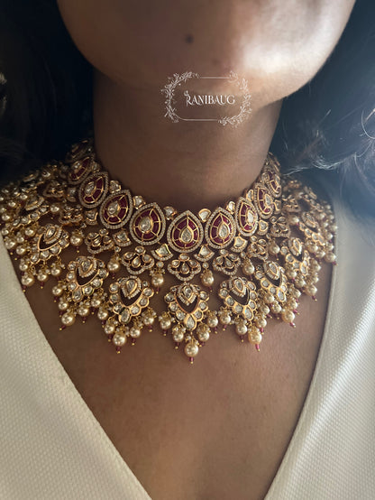 Avni Indian Rich Gold Heavy Necklace Set Jewellery For Bride With Polki Kundan And Pearls By Ranibaug