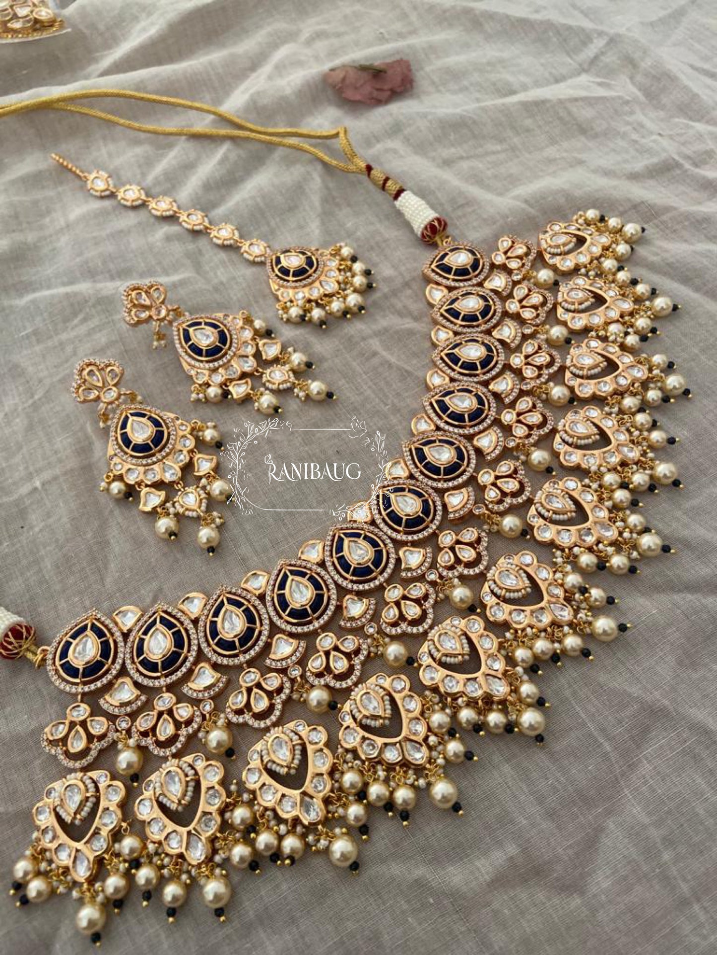 Avni Indian Rich Gold Heavy Necklace Set Jewellery For Bride With Polki Kundan And Pearls By Ranibaug