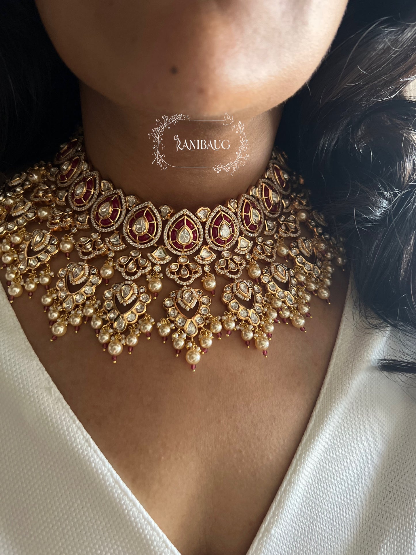 Avni Indian Rich Gold Heavy Necklace Set Jewellery For Bride With Polki Kundan And Pearls By Ranibaug