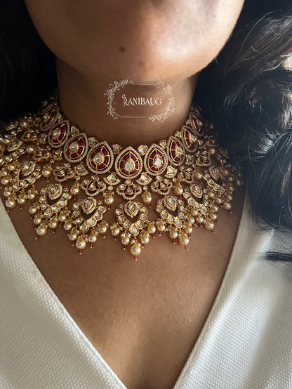 Avni Indian Rich Gold Heavy Necklace Set Jewellery For Bride With Polki Kundan And Pearls By Ranibaug