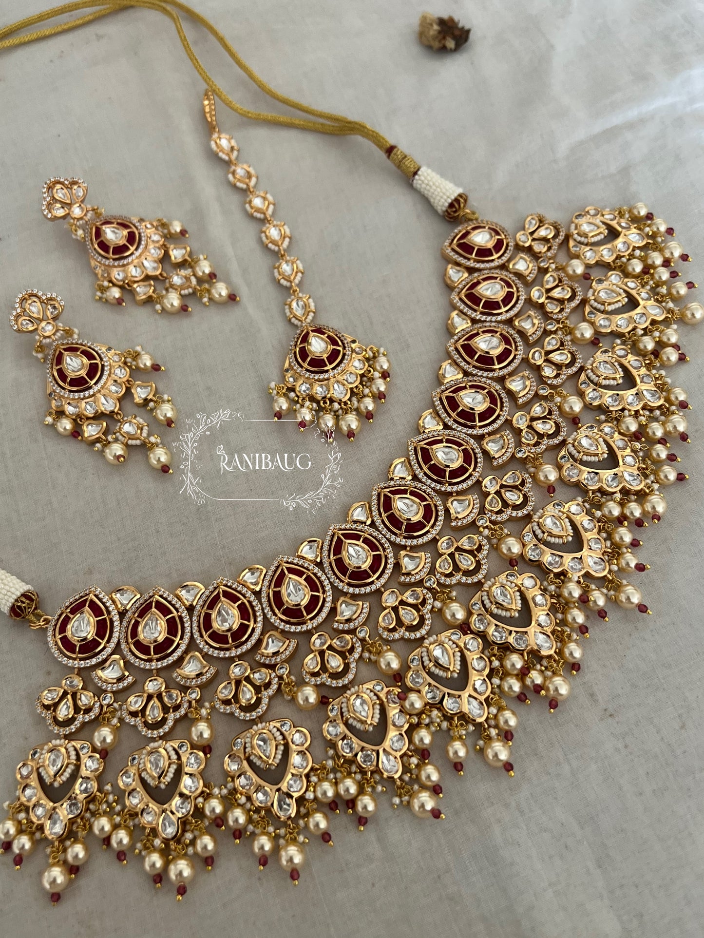 Avni Indian Rich Gold Heavy Necklace Set Jewellery For Bride With Polki Kundan And Pearls By Ranibaug
