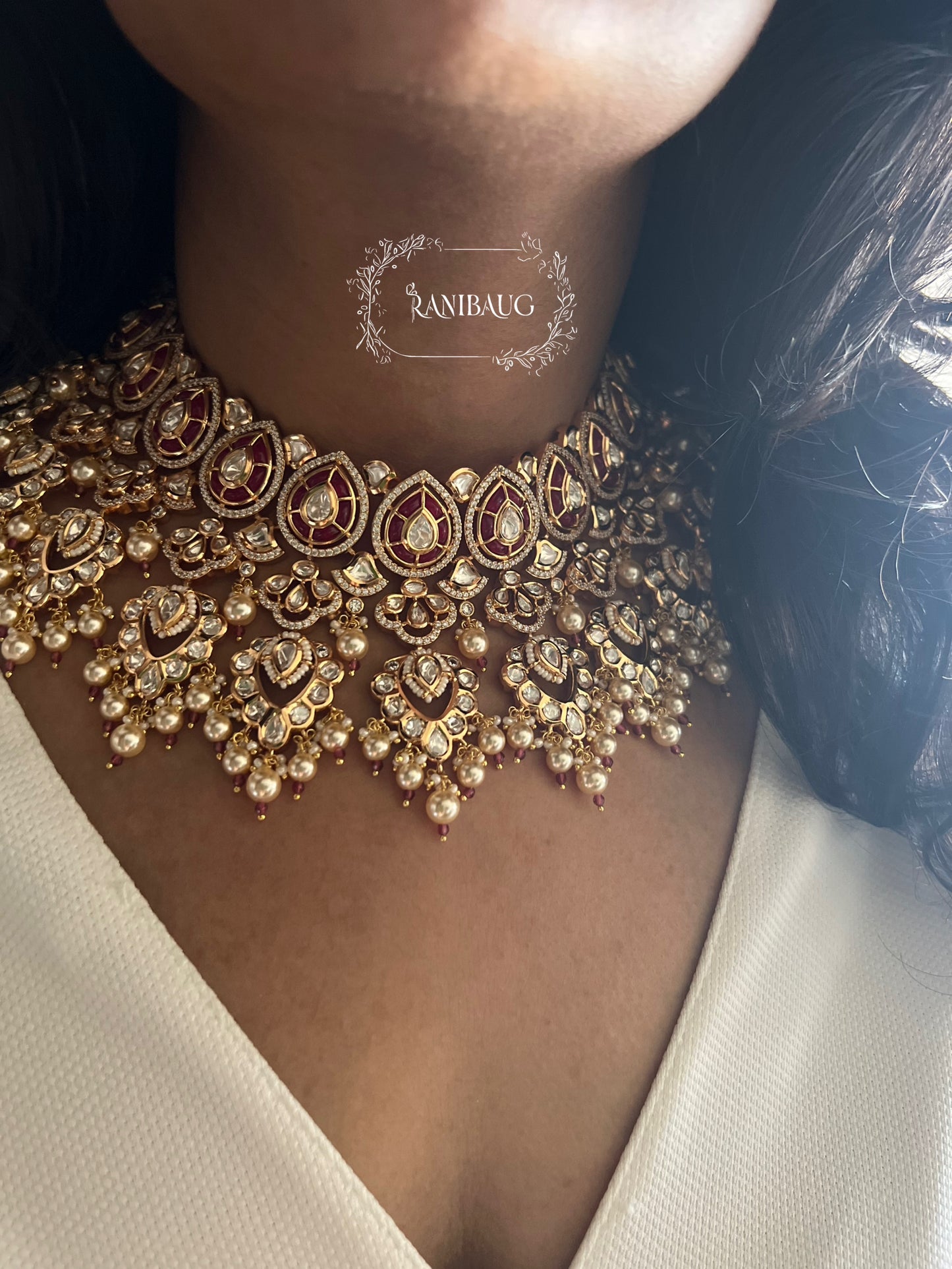 Avni Indian Rich Gold Heavy Necklace Set Jewellery For Bride With Polki Kundan And Pearls By Ranibaug