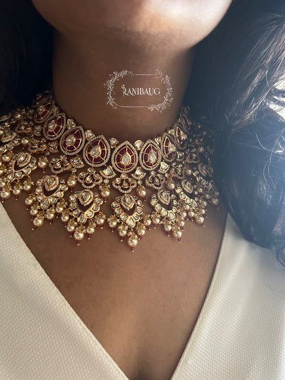 Avni Indian Rich Gold Heavy Necklace Set Jewellery For Bride With Polki Kundan And Pearls By Ranibaug