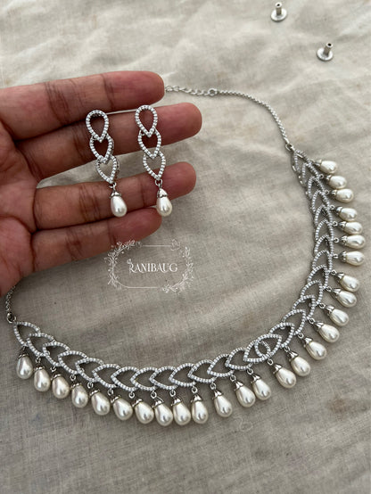 Avni Pearl Adorned Diamond Structured Necklace Set By Ranibaug