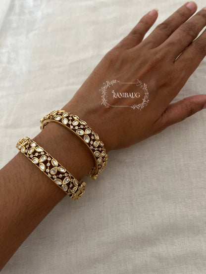 Avni Polki Kundan Gold Finish Designer Bangle Set by Ranibaug