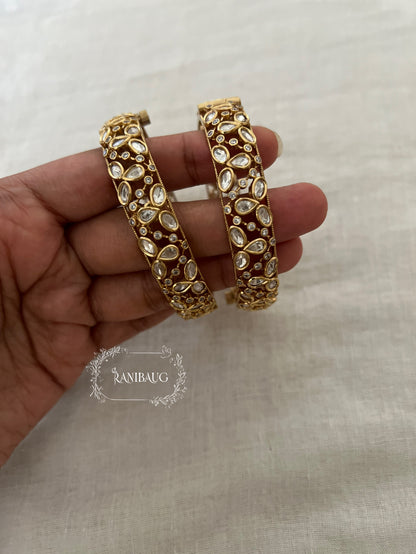 Avni Polki Kundan Gold Finish Designer Bangle Set by Ranibaug
