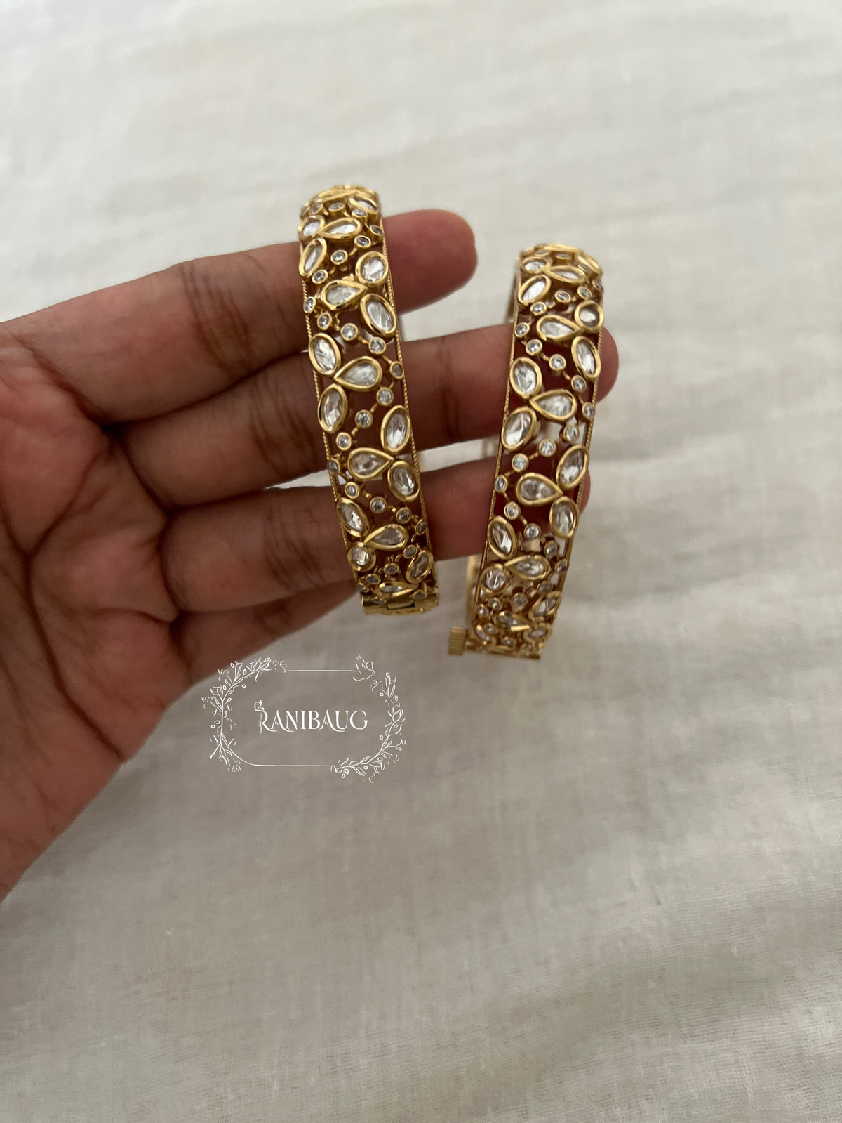 Avni Polki Kundan Gold Finish Designer Bangle Set by Ranibaug