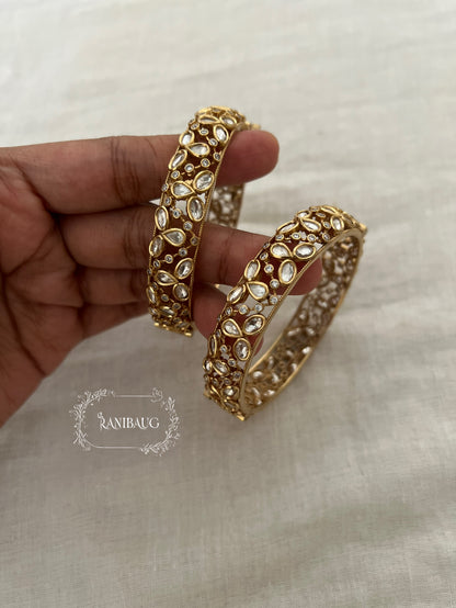 Avni Polki Kundan Gold Finish Designer Bangle Set by Ranibaug