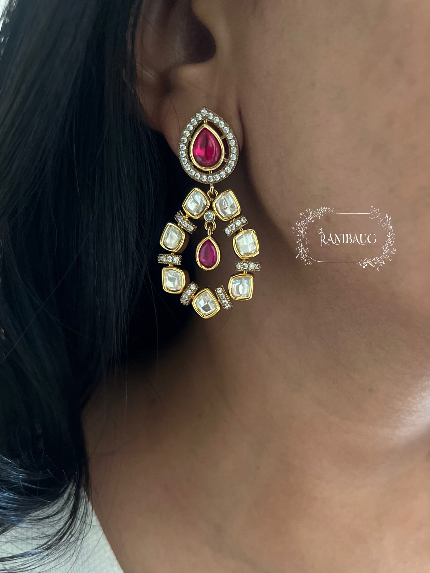 Avni Round Polki Kundan Earrings by Ranibaug