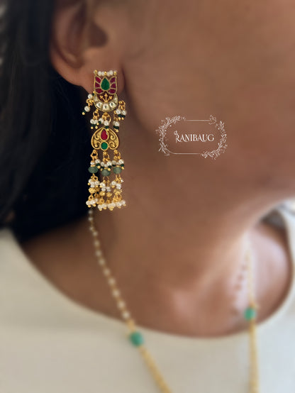 Avriya Long Designer Gold Finish Classic Traditional Heritage Jewellery Set By Ranibaug