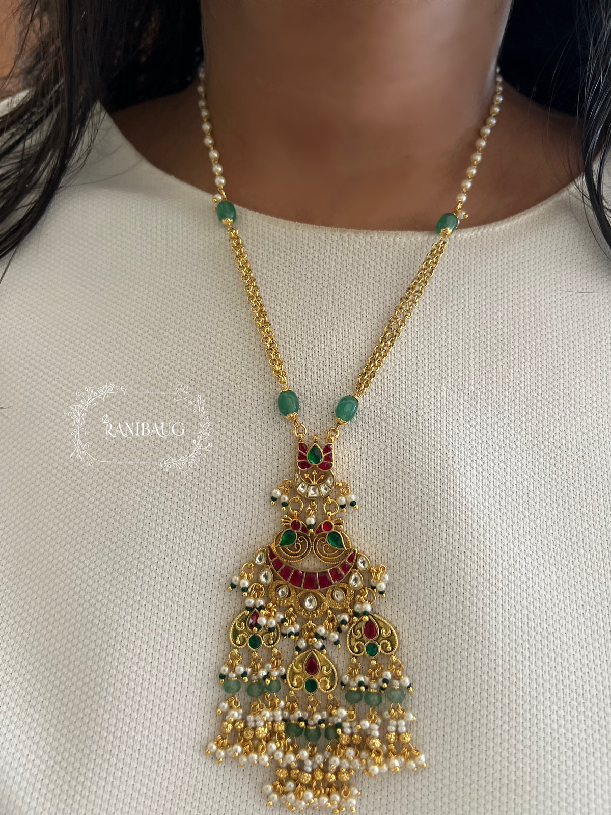 Avriya Long Designer Gold Finish Classic Traditional Heritage Jewellery Set By Ranibaug