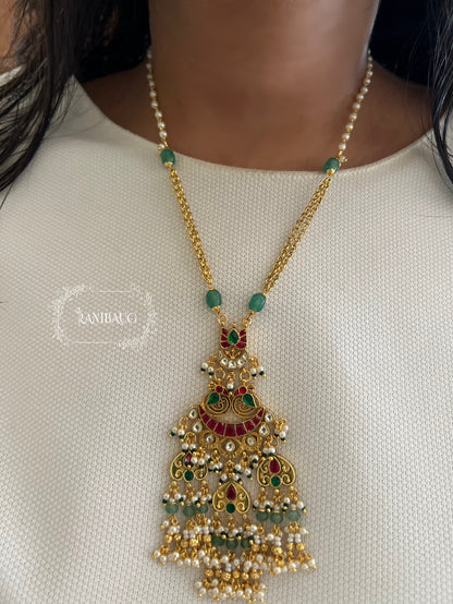 Avriya Long Designer Gold Finish Classic Traditional Heritage Jewellery Set By Ranibaug