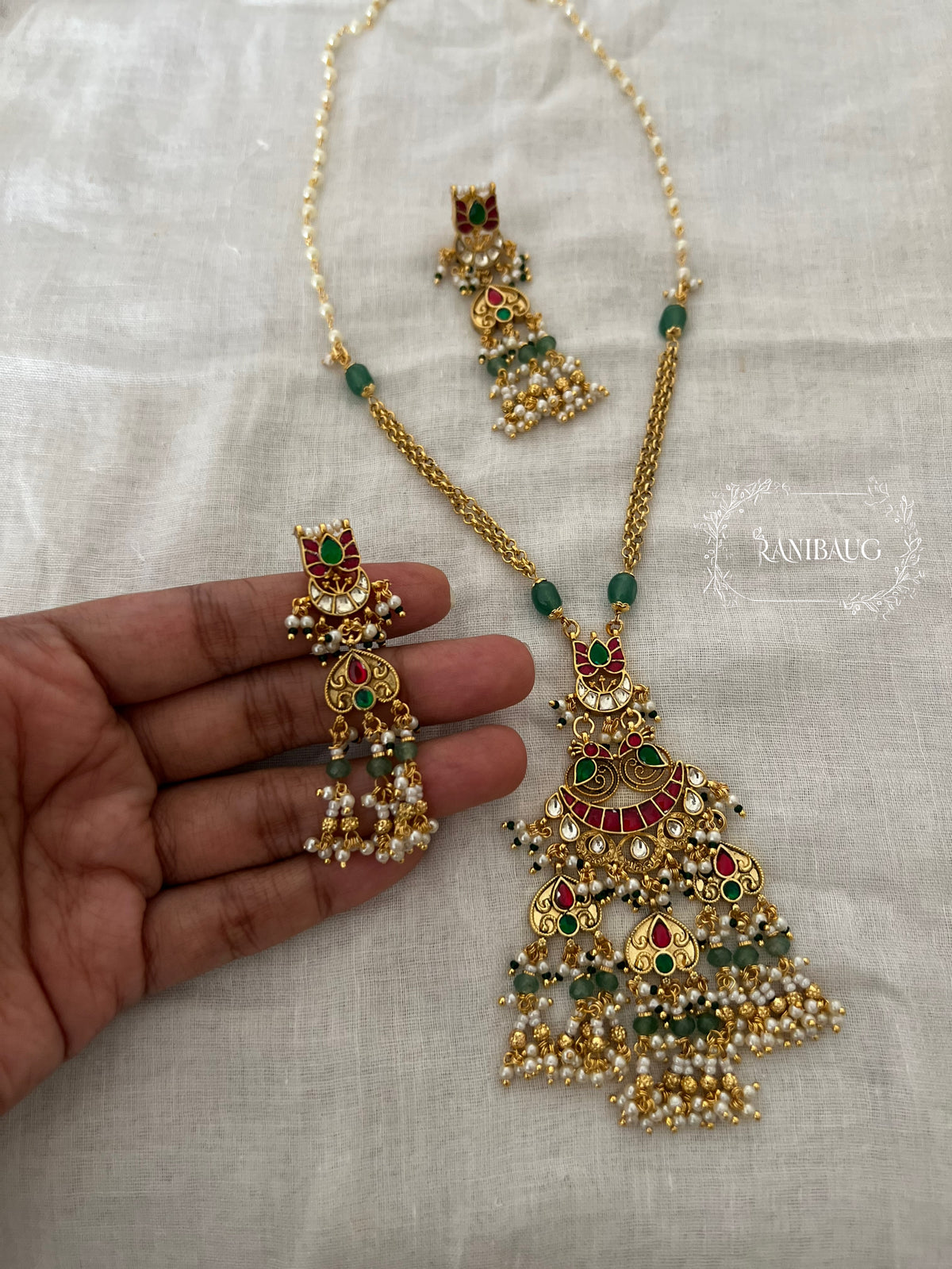Avriya Long Designer Gold Finish Classic Traditional Heritage Jewellery Set By Ranibaug