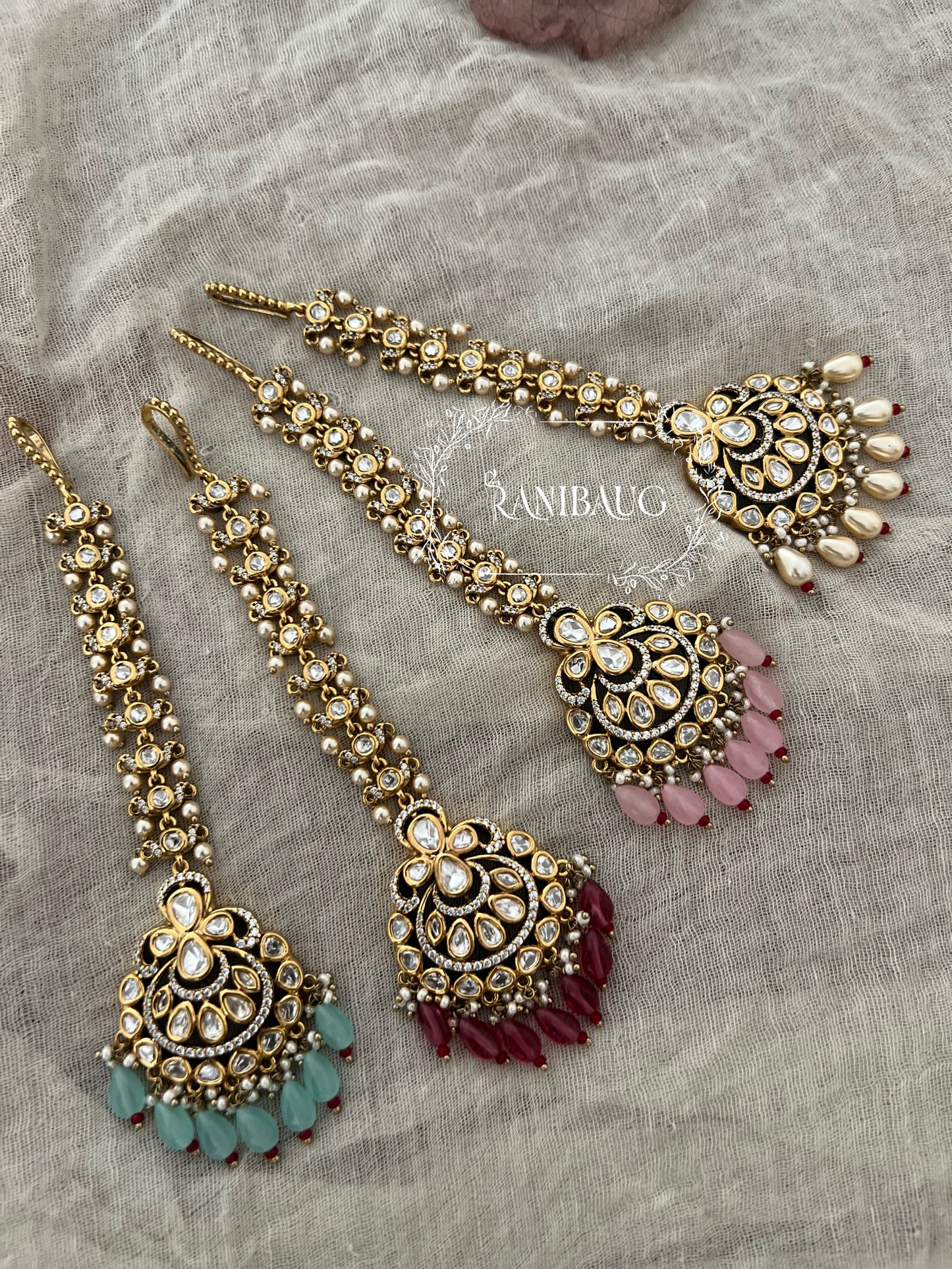Avya Pink Maang Tikka Victorian Finish Gold Plated By Ranibaug