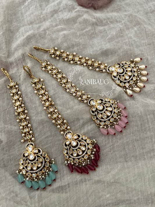 Avya Pink Maang Tikka Victorian Finish Gold Plated By Ranibaug