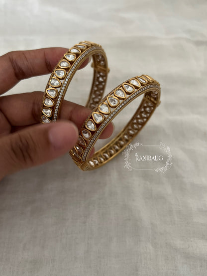 Avyukta Teardrop Polki Kundan Motif Gold Finish Bangles By Ranibaug