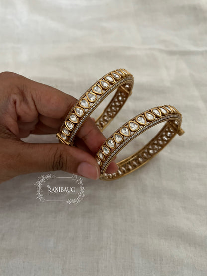 Avyukta Teardrop Polki Kundan Motif Gold Finish Bangles By Ranibaug