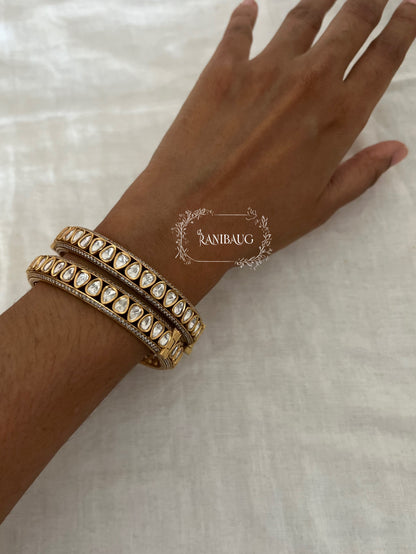 Avyukta Teardrop Polki Kundan Motif Gold Finish Bangles By Ranibaug