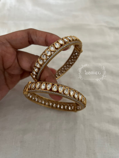 Avyukta Teardrop Polki Kundan Motif Gold Finish Bangles By Ranibaug