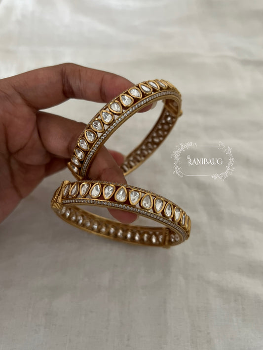 Avyukta Teardrop Polki Kundan Motif Gold Finish Bangles By Ranibaug