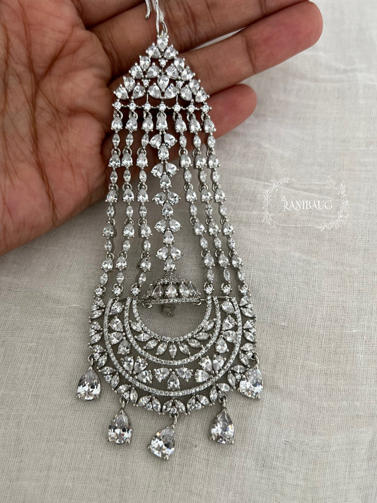 Ayah Long Layered Diamond Passa Hair Jewellery With Diamond Drops By Ranibaug