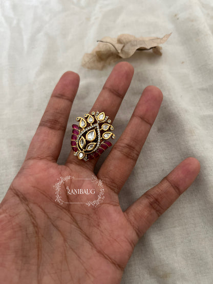 Baani Premium Enamel Gold Plated Kundan Rings By Ranibaug
