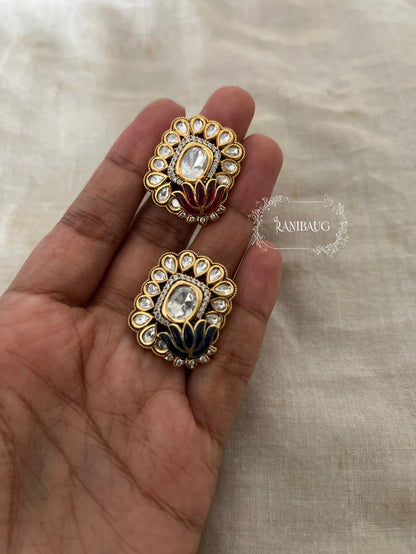 Bahaar Lotus Enamel Polki Studded Gold Finish Ring Jewelry By Ranibaug
