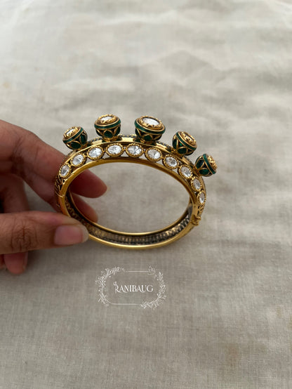 Barsana Heirloom Unique Rich Gold Finish Mossainite Kundan Studded Bangle By Ranibaug