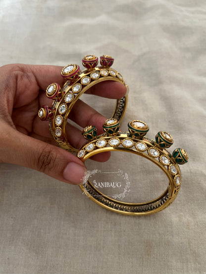 Barsana Heirloom Unique Rich Gold Finish Mossainite Kundan Studded Bangle By Ranibaug