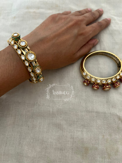 Barsana Heirloom Unique Rich Gold Finish Mossainite Kundan Studded Bangle By Ranibaug