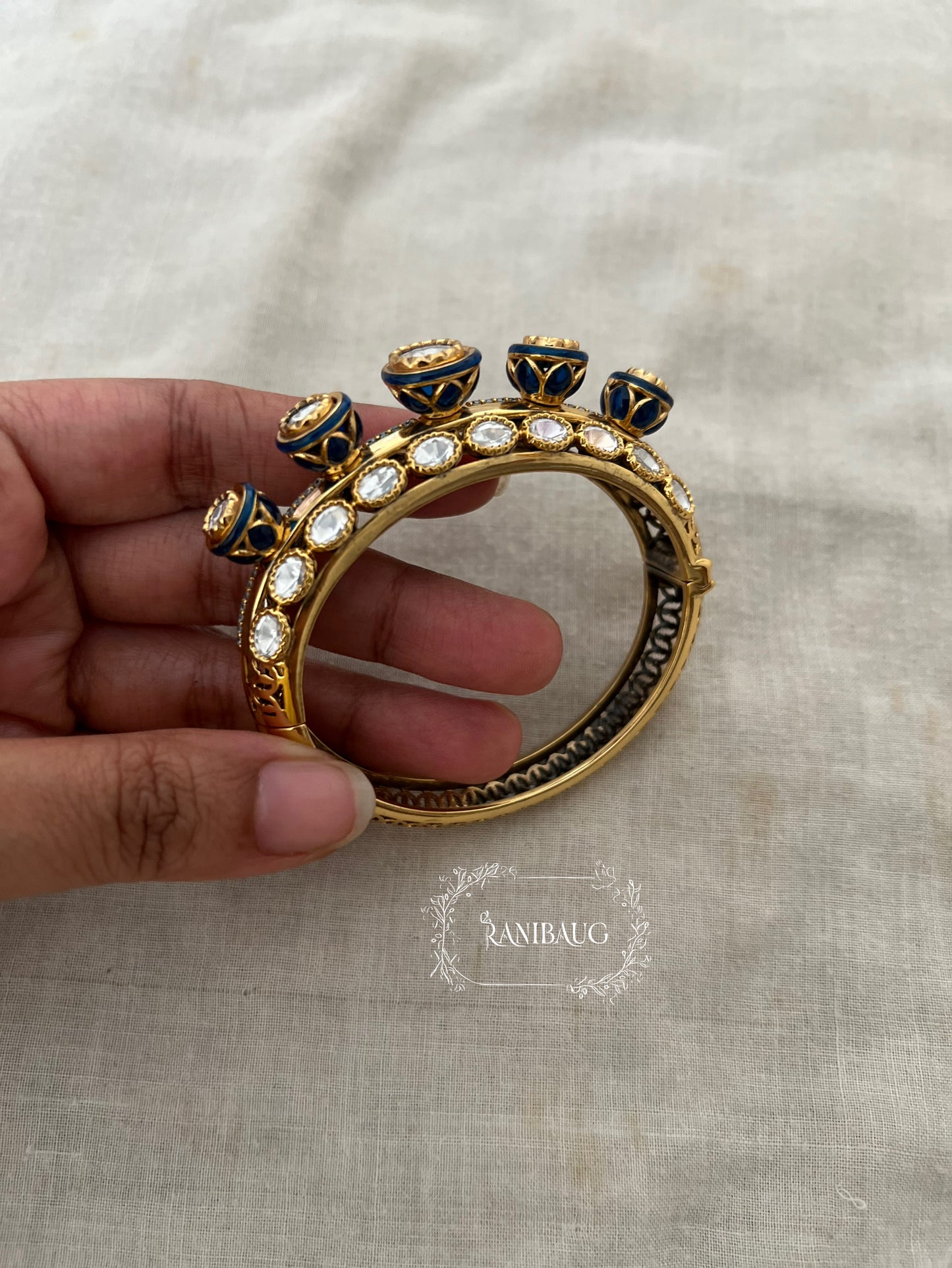Barsana Heirloom Unique Rich Gold Finish Mossainite Kundan Studded Bangle By Ranibaug