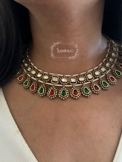 Bela Mossainite Stone Floral Motif Royal Victorian Jewellery Set By Ranibaug | Designer Jewellery 2025 | Wedding Multicolor Jjewellery