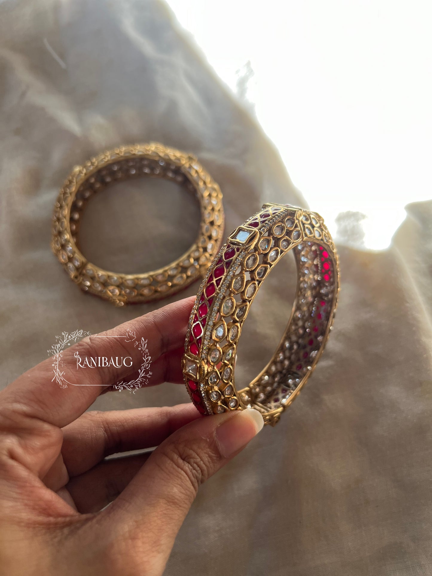 Bhagyashree Rich Gold Tone Polki Kundan Studded Bangle By Ranibaug