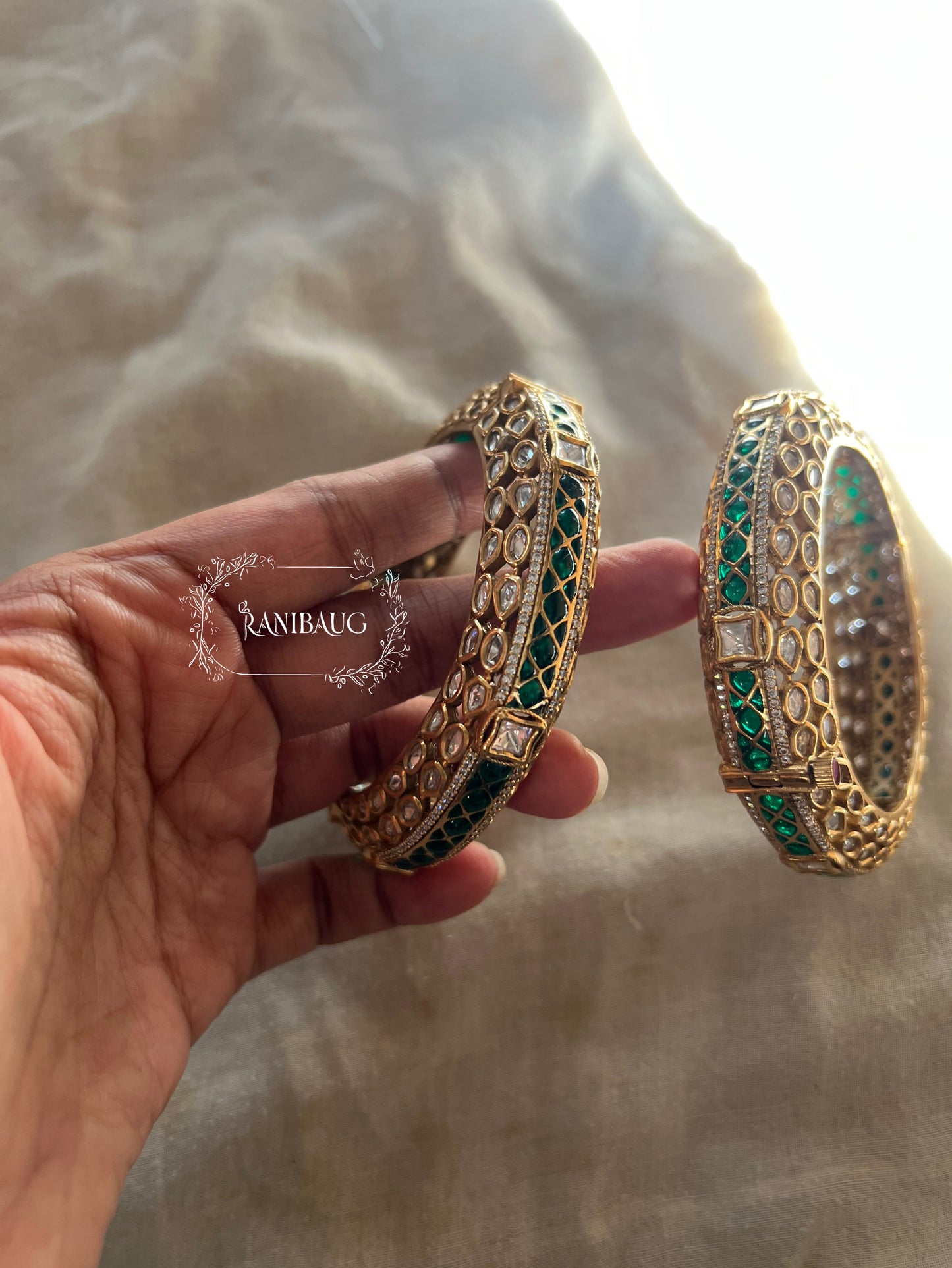Bhagyashree Rich Gold Tone Polki Kundan Studded Bangle By Ranibaug