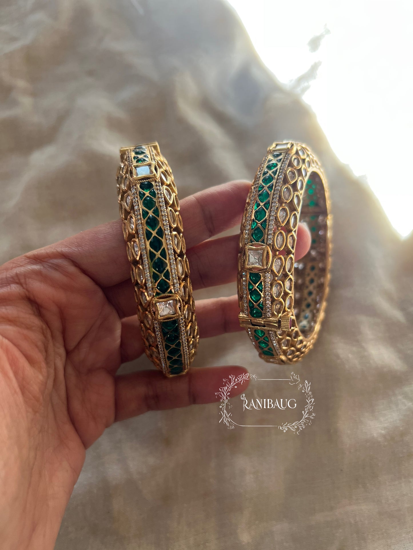 Bhagyashree Rich Gold Tone Polki Kundan Studded Bangle By Ranibaug
