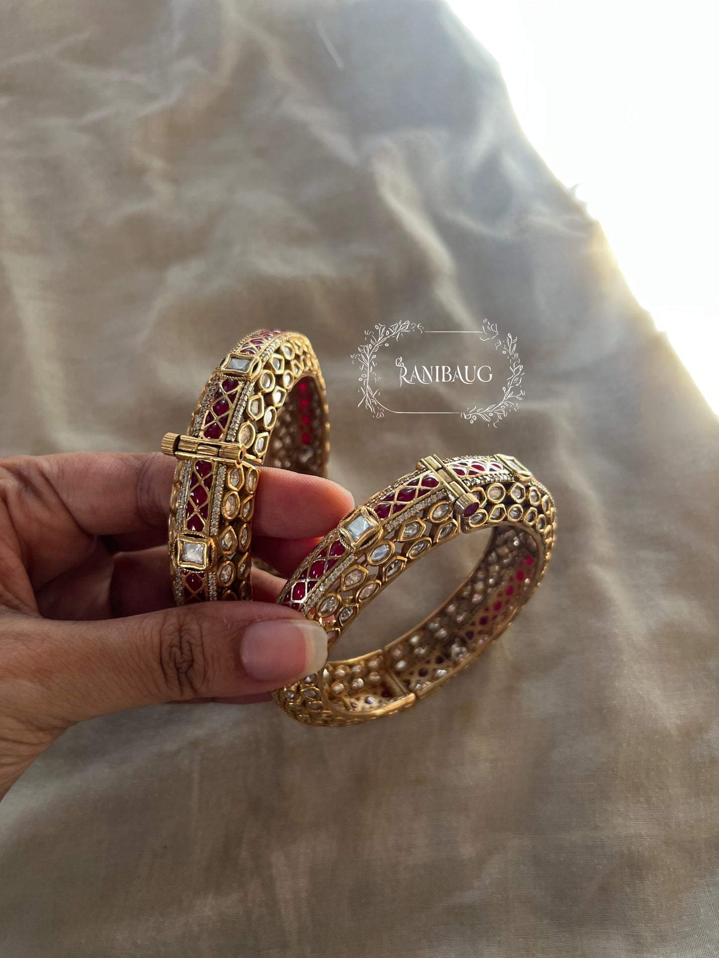 Bhagyashree Rich Gold Tone Polki Kundan Studded Bangle By Ranibaug