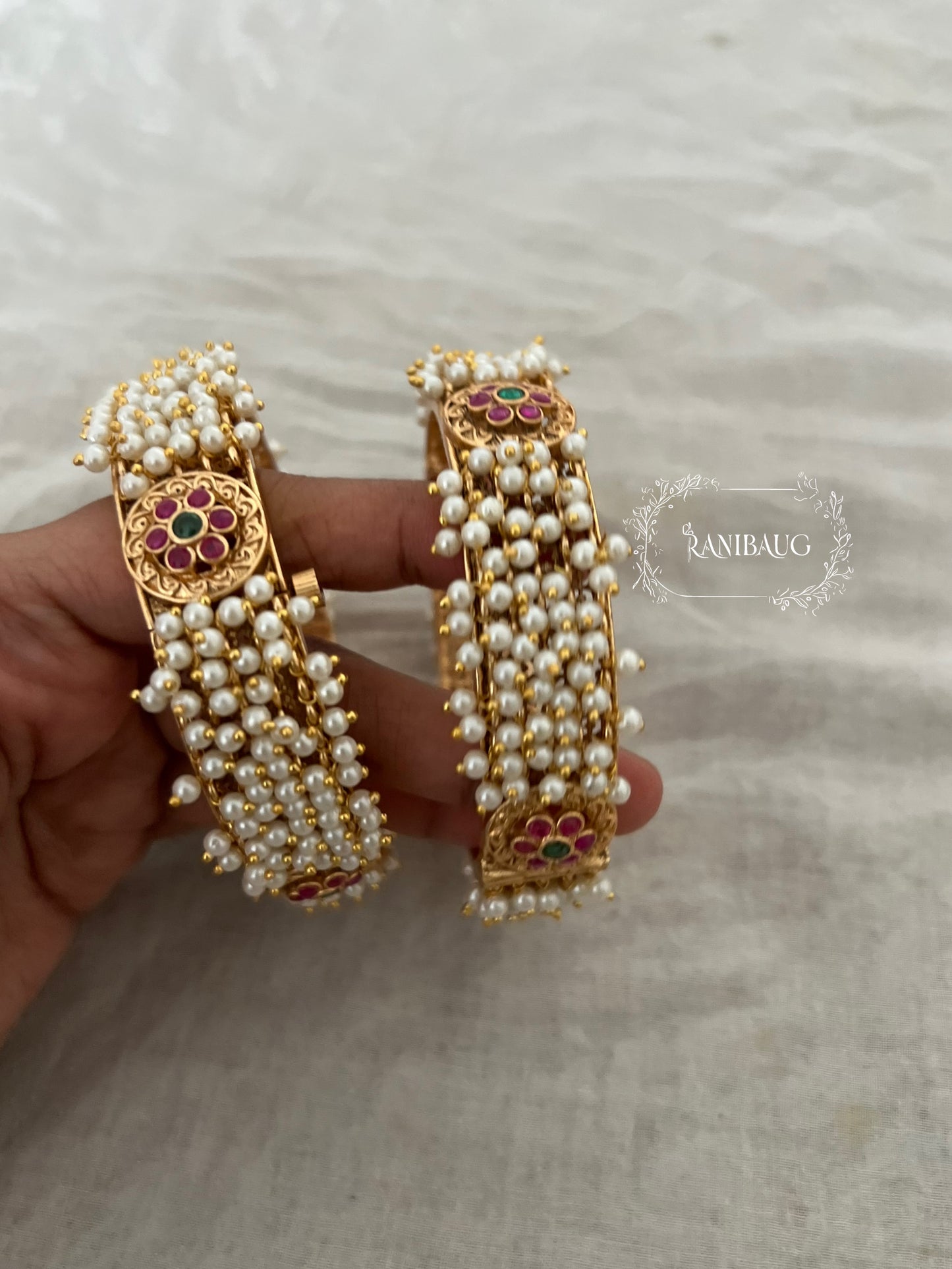 Bhakti Festive Wear Pearl Gold Bangles By Ranibaug