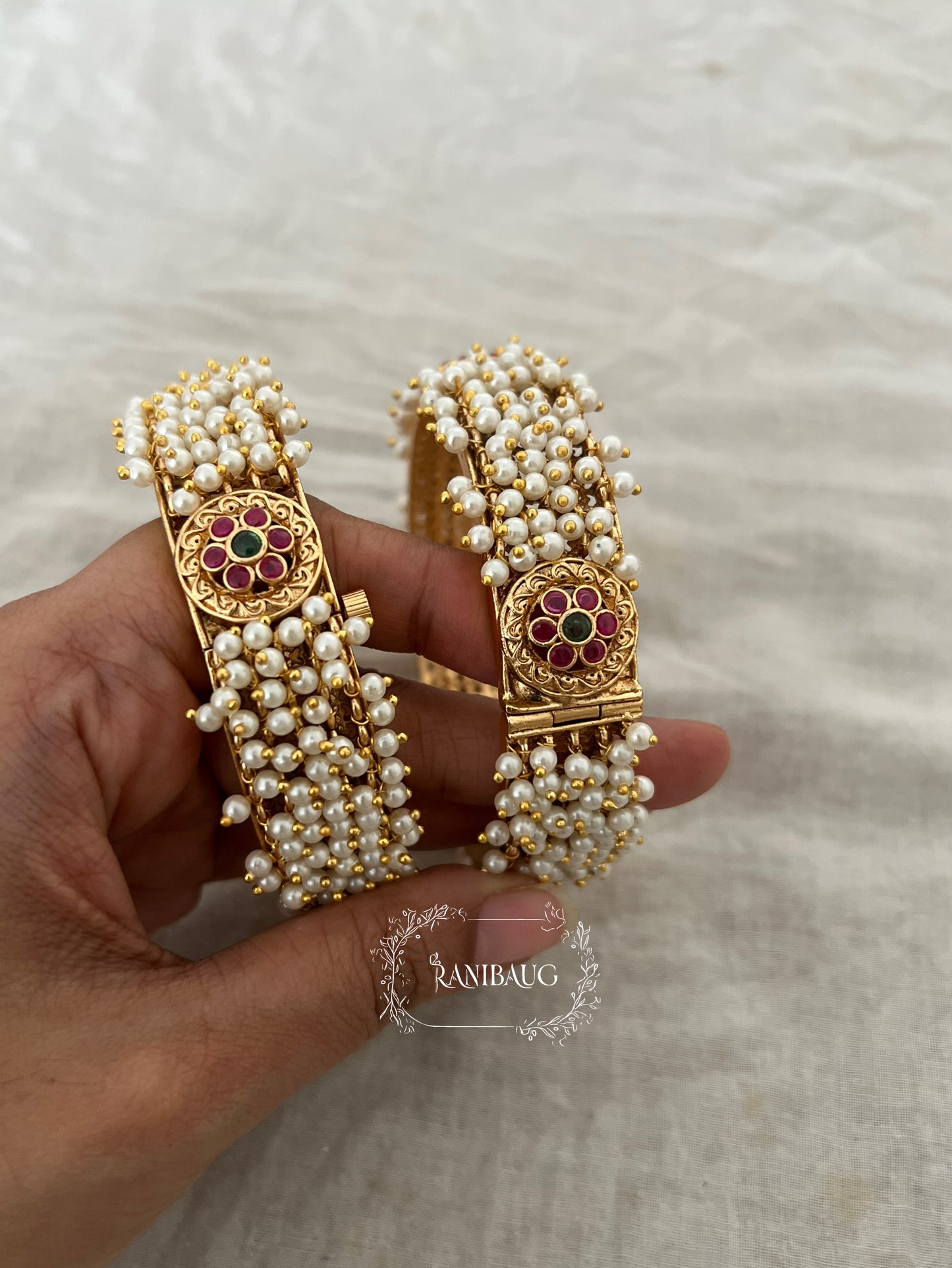 Bhakti Festive Wear Pearl Gold Bangles By Ranibaug