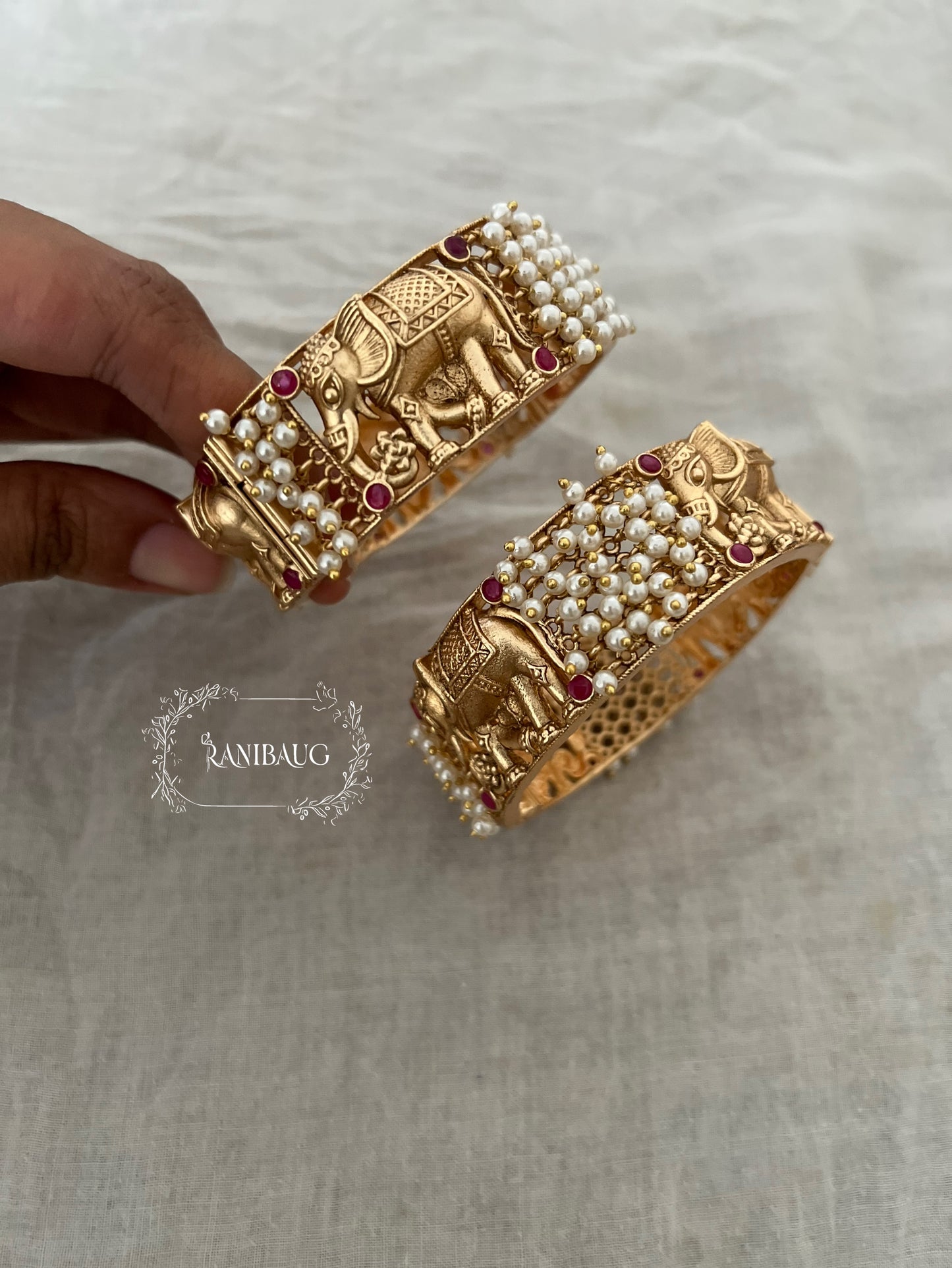 Bharti Elephant Heritage Plain Gold Bangle By Ranibaug