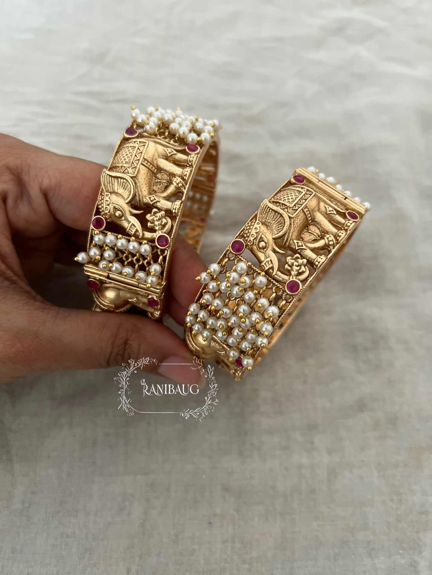 Bharti Elephant Heritage Plain Gold Bangle By Ranibaug