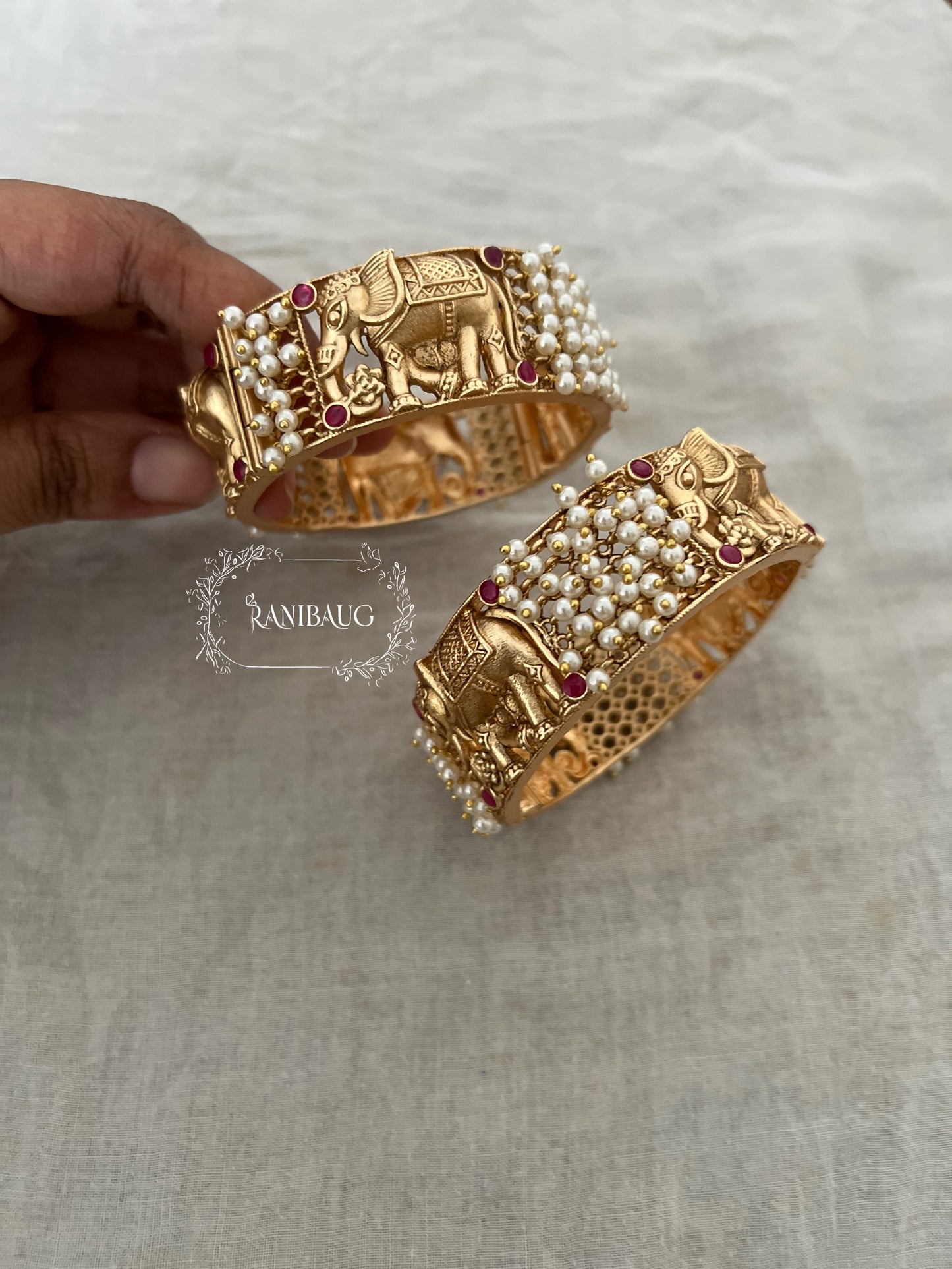 Bharti Elephant Heritage Plain Gold Bangle By Ranibaug