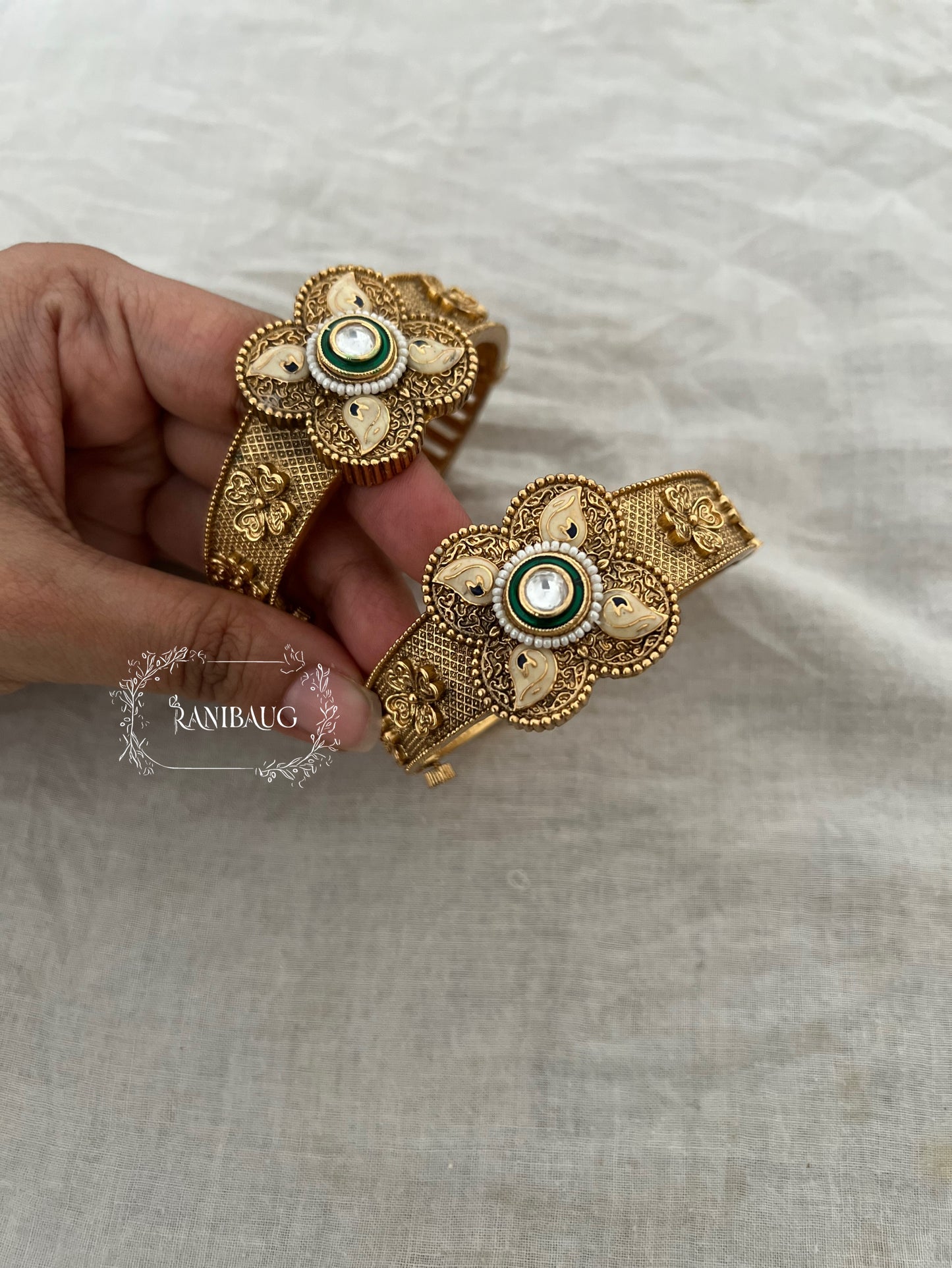 Bhavna Unique Floral Antique Gold Kangan By Ranibaug